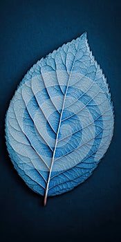 Detailed blue leaf texture on dark background photo