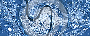 Detailed blue map poster of Verona city, linear print map. Skyline urban panorama