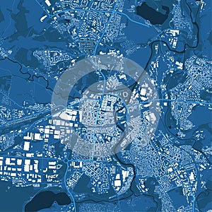 Detailed blue vector map poster of Plzen city, linear print map. PlzeÅˆ skyline urban panorama. Decorative graphic tourist map of