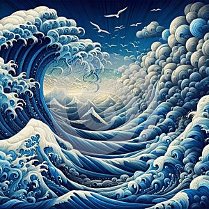detailed blue waves on the ocean