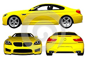 Detailed body and rims of a flat colored car cartoon vector illustration with shadow effect isolated in grey background