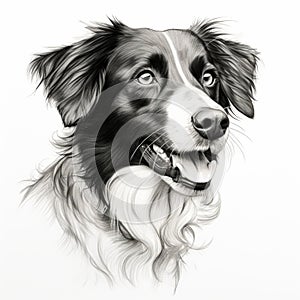 Detailed Border Collie Dog Portrait In Graphic Black And White photo