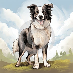 Detailed Border Collie Illustration With Bobbed Tail And Distinct Markings