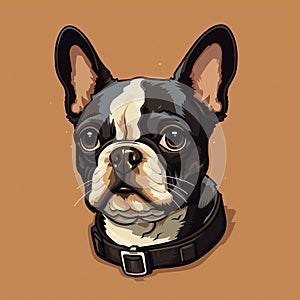 Detailed Boston Terrier Dog Head Illustration With Collar photo