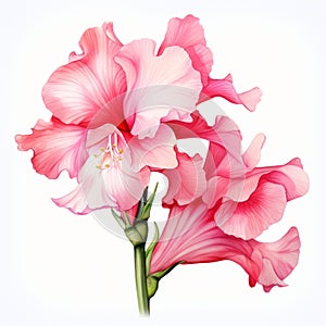Detailed Botanical Illustration Of Pink Gladiola Flower