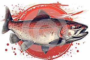 Detailed Brown Trout Illustration with Splash Effect