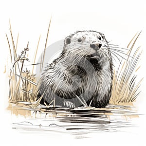 Detailed Brushwork Illustration Of A Beaver In Sketch-like Style