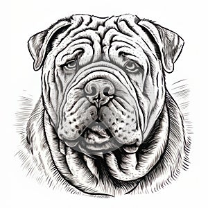Detailed Bulldog Art Drawing With Strong Facial Expression photo