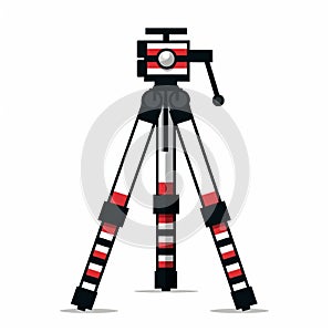 Detailed Camera Tripod Icon With Red And Black Stripes