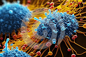 Detailed Cancer Cell and Immune Response Interaction, 3D Medical Illustration