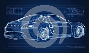 Detailed car technical drawing showcased in an informative infographic blueprint Creating using generative AI tools