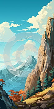 Detailed Cartoon Mountain Landscape Drawing In Anime Aesthetic