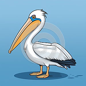 Detailed Cartoon Pelican With Blue Background And Streamlined Design