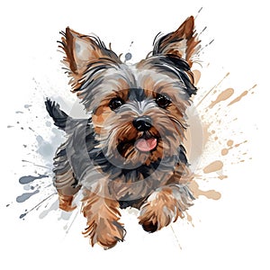 Detailed Cartoon Yorkie Dog in Watercolor Style