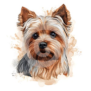 Detailed Cartoon Yorkie Dog in Watercolor Style