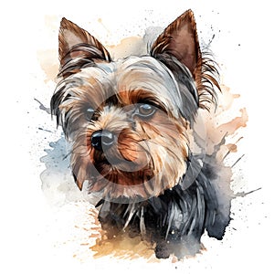 Detailed Cartoon Yorkie Dog in Watercolor Style