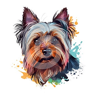 Detailed Cartoon Yorkie Dog in Watercolor Style