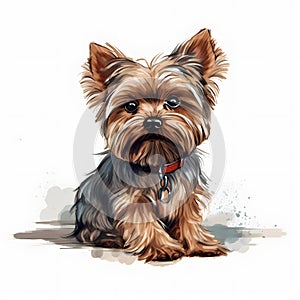 Detailed Cartoon Yorkie Dog in Watercolor Style