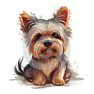 Detailed Cartoon Yorkie Dog in Watercolor Style