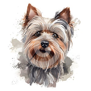 Detailed Cartoon Yorkie Dog in Watercolor Style