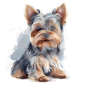 Detailed Cartoon Yorkie Dog in Watercolor Style