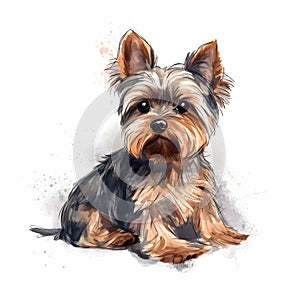 Detailed Cartoon Yorkie Dog in Watercolor Style