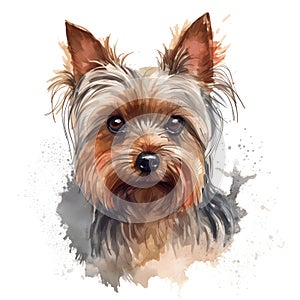 Detailed Cartoon Yorkie Dog in Watercolor Style