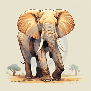 Detailed Character Design: Majestic Elephant Walking In The Wild