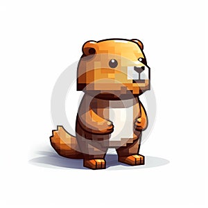 Detailed Character Design: Pixellated Beaver Standing Upright photo