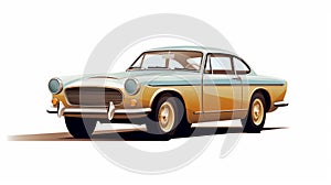 Detailed Character Design: Yellow And Tan Classic Car From The 1960s photo