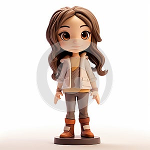Detailed Character Expression Figurine Of A Girl In Gray Jacket And Boots
