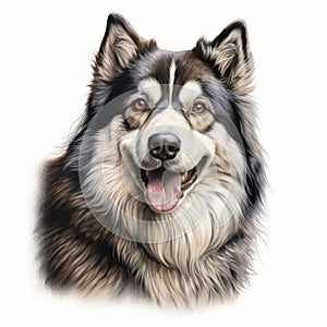Detailed Charcoal Drawing Of Alaskan Malamute On Isolated White Background photo
