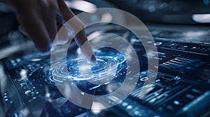 AI Hand Interacting with Holographic Control Panel Technology. Decision Making Automation Interface 4K.