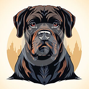 Detailed Cityscape-inspired Rottweiler Logo Design