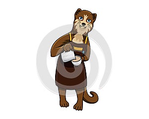 Detailed Civet Mascot Pouring Coffee in Cup Illustration