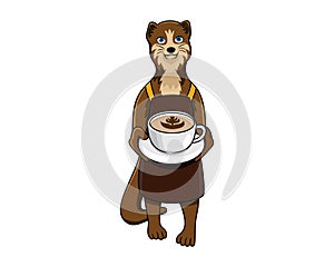 Detailed Civet Mascot Serving a Cup of Coffee Illustration