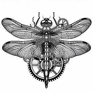 Detailed Clockwork Dragonfly Illustration