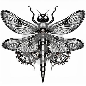 Detailed Clockwork Dragonfly Illustration