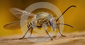 Detailed close-up of a bee with fuzzy body and long antennae