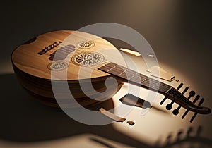 Broken oud instrument closeup photo