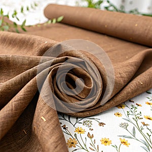 Brown Linen Fabric Cloth Texture for Background photo