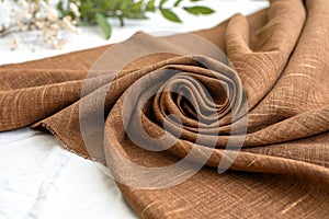 Brown Linen Fabric Cloth Texture for Background photo