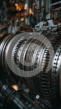 Detailed Close-Up of a Complex Mechanical Engine Component Showcasing Intricate Metalwork and Engineering Excellence