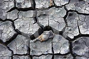 Detailed Close-Up of Dark Grey Cracked Mud Texture Background with Diagonal and Vertical Patterns