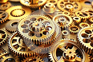 Gold gears and cogs macro. 3D