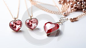 Close-up of heart-shaped jewelry items, exquisite adornments.AI Generated photo