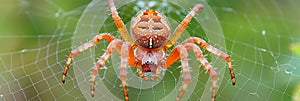 Detailed close up of hexagonal spider web with spider at the center for enhanced search relevance