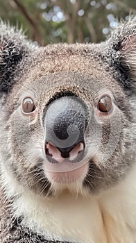Detailed close-up of a koala\'s face, showcasing its iconic features in intricate detail