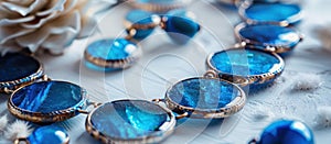 Detailed Close Up of Azure and Ele Necklace on Table photo