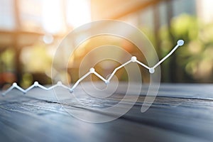 A detailed close-up photograph of a line graph displayed on a table, showcasing the visual representation of data and trends, A